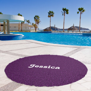 Custom name purple flowers on black beach towel