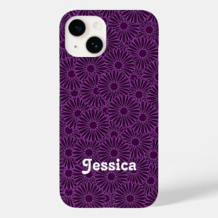 Custom name purple flowers on black Case-Mate iPhone 14 case