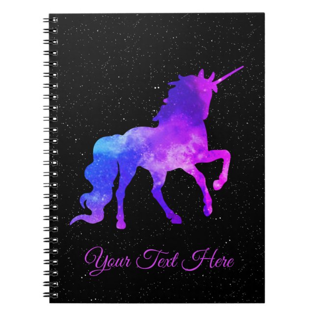 Custom Name Purple Galaxy Unicorn Dark Stars/Space Notebook (Front)