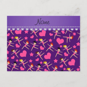 Custom name purple girl gymnasts hearts stars postcard