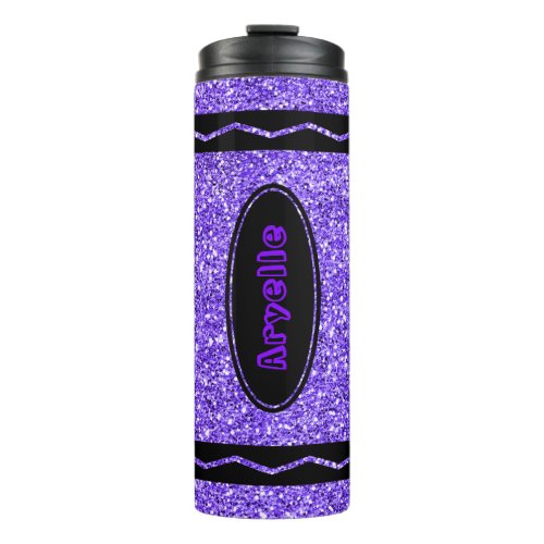 Custom Name Purple Glitter Crayon Thermal Tumbler