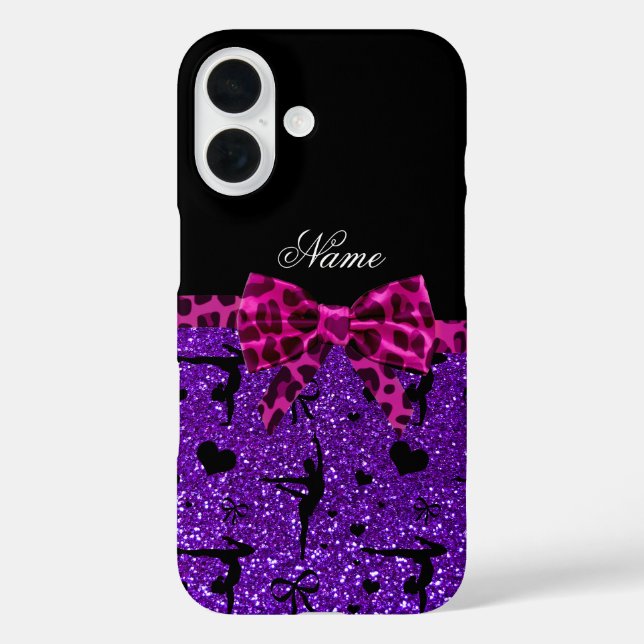 Custom name purple glitter gymnastics pink bow Case-Mate iPhone case (Back)