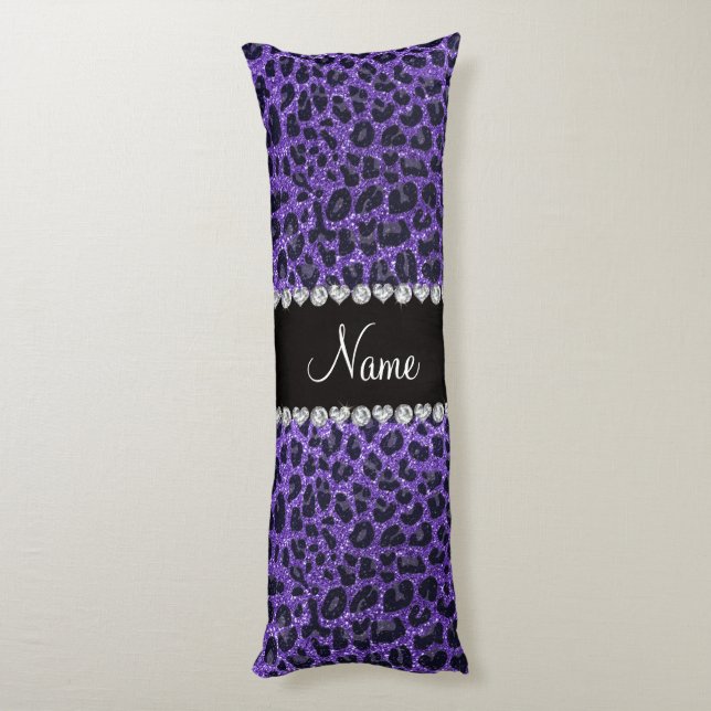 Custom name purple glitter leopard spots body pillow (Back (Vertical))