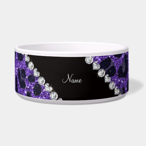 Custom name purple glitter leopard spots bowl