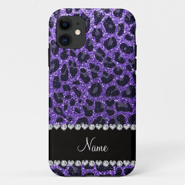 Custom name purple glitter leopard spots Case-Mate iPhone case (Back)