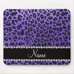 Custom name purple glitter leopard spots mouse pad