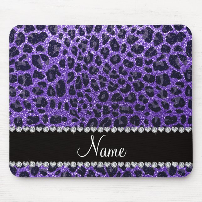 Custom name purple glitter leopard spots mouse pad (Front)