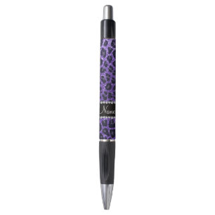 Custom name purple glitter leopard spots pen