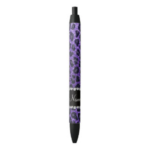 Custom name purple glitter leopard spots pen