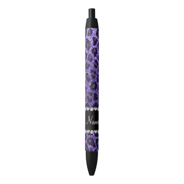 Custom name purple glitter leopard spots pen (Front Vertical)