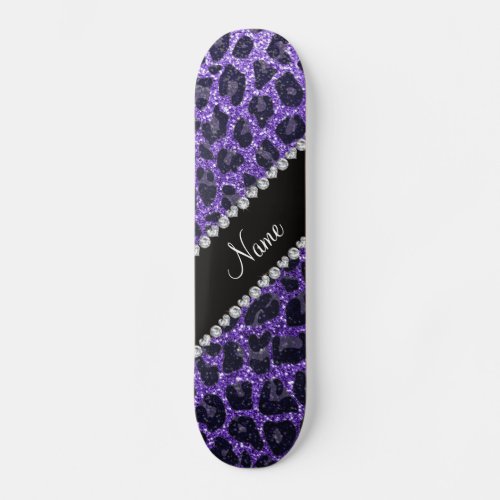 Custom name purple glitter leopard spots skateboard deck