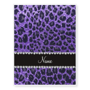 Custom name purple glitter leopard spots temporary tattoos