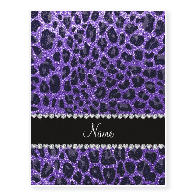Custom name purple glitter leopard spots temporary tattoos (Front)