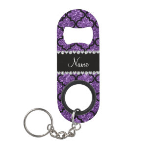 Custom name purple glitter moroccan keychain bottle opener