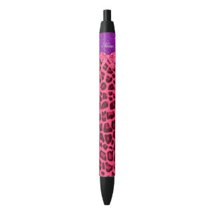 Custom name purple glitter pink leopard bow pen