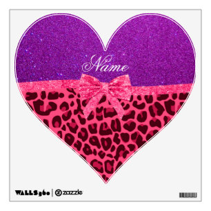 Custom name purple glitter pink leopard bow wall sticker