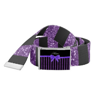 Custom name purple glitter stripes glitter bow belt