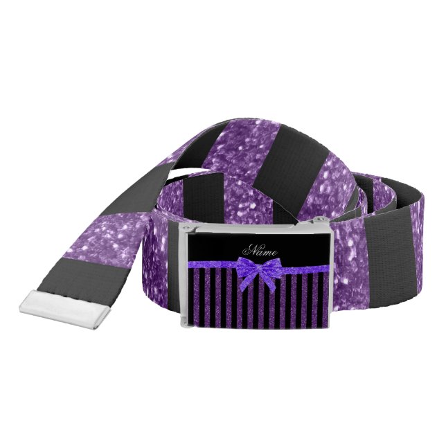 Custom name purple glitter stripes glitter bow belt (Snake)