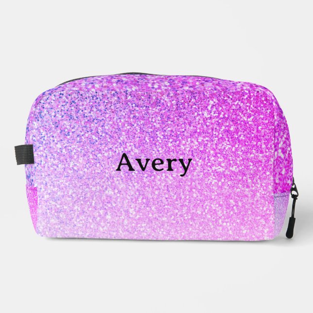 Custom Name Purple Glitter Texture Pattern  Dopp Kit (Front)
