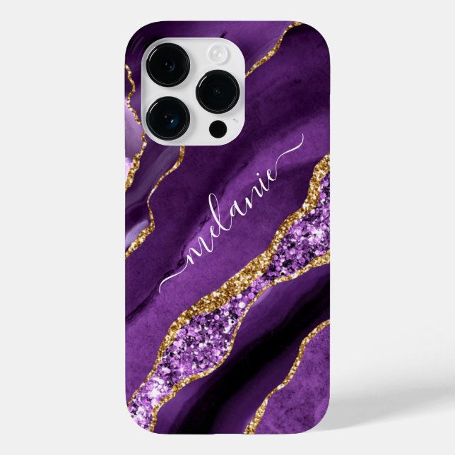 Custom Name Purple Gold Glitter iPhone Case (Back)