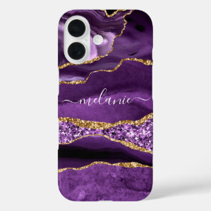 Custom Name Purple Gold Glitter Marble iPhone Case