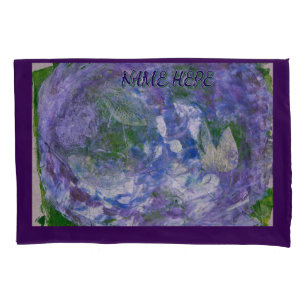Custom Name Purple Green Abstract Painted Pillow Case