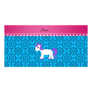 Custom name purple hair unicorn blue retro flowers card