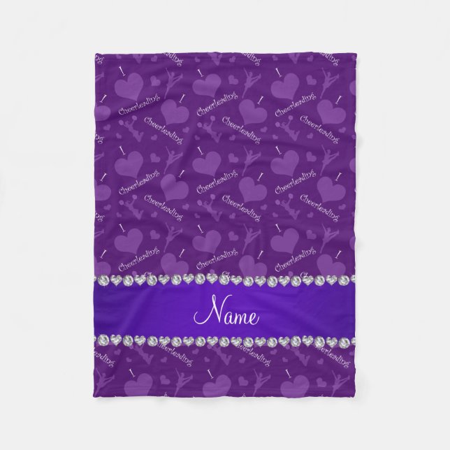 Custom name purple i love cheerleading hearts fleece blanket (Front)