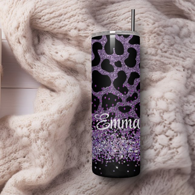 Custom name Purple Leopard glitter Skinny Tumbler (Creator Uploaded)