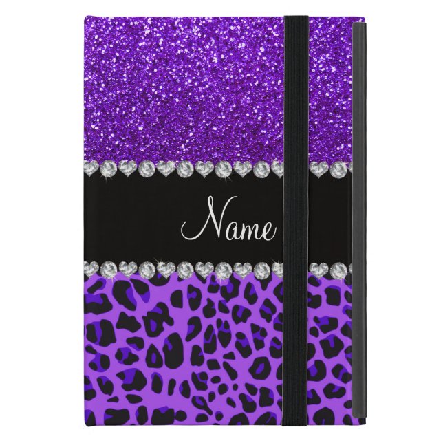 Custom name purple leopard indigo purple glitter iPad mini case (Front Closed)
