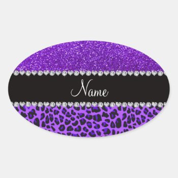 Custom Name Purple Leopard Indigo Purple Glitter Oval Sticker by Brothergravydesigns at Zazzle