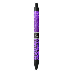 Custom name purple leopard indigo purple glitter pen