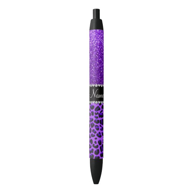 Custom name purple leopard indigo purple glitter pen (Front Vertical)