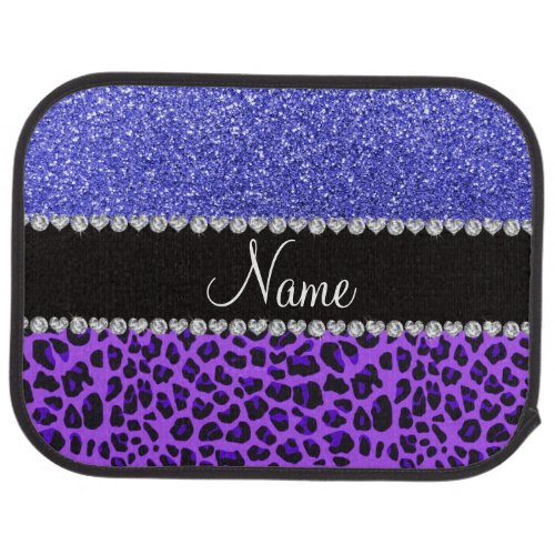 Custom name purple leopard neon blue glitter car floor mat
