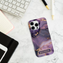Custom Name Purple Marble Gold Print Personalized