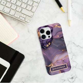 Custom Name Purple Marble Gold Print Personalized iPhone 16 Pro Max Case