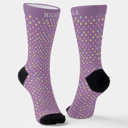 Custom Name Purple Multicolor Polka Dot Socks