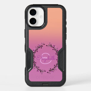 Custom Name Purple Orange Ombre Wreath Monogram iPhone 16 Plus Case