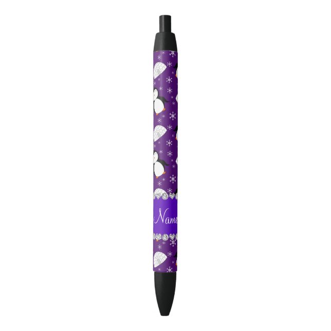 Custom name purple penguins igloos snowflakes pen (Front Vertical)