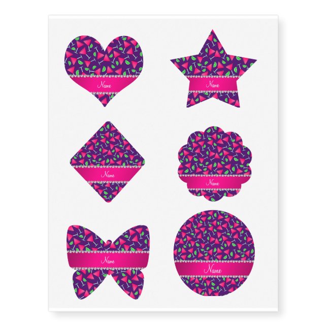 Custom name purple pink cosmos limes temporary tattoos (Front)