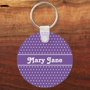 Custom Name Purple Polka Dot Keychain