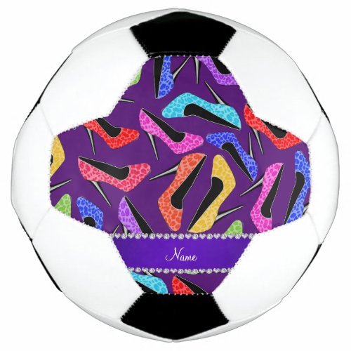 Custom name purple rainbow leopard high heels soccer ball