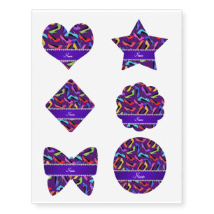 Custom name purple rainbow leopard high heels temporary tattoos