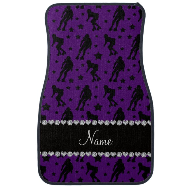 Custom name purple roller derby stars car floor mat (Front)