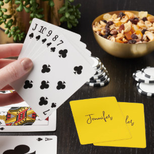 Custom name purple text yellow poker cards