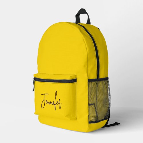 Custom name purple text yellow printed backpack