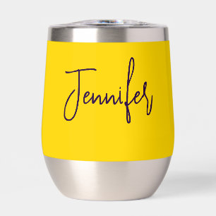Custom name purple text yellow thermal wine tumbler