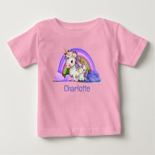 Custom Name Purple Unicorn Rainbow Baby T_Shirt