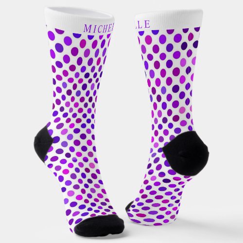 Custom Name purple Violet White Polka Dot Socks