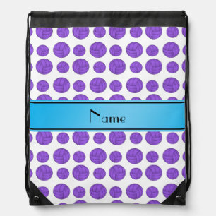 Custom name purple volleyball blue stripe drawstring bag